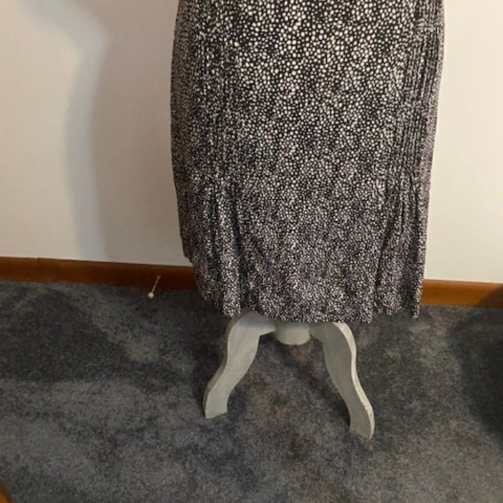 i.e. Black. White Polka-dot pleated silk skirt, size 14